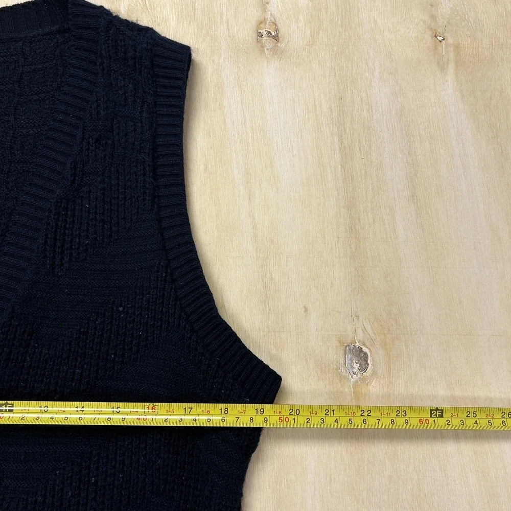 Vintage Sweater Vest Womens Medium Navy V Neck Tight-Knit Button Top - Picture 5 of 6